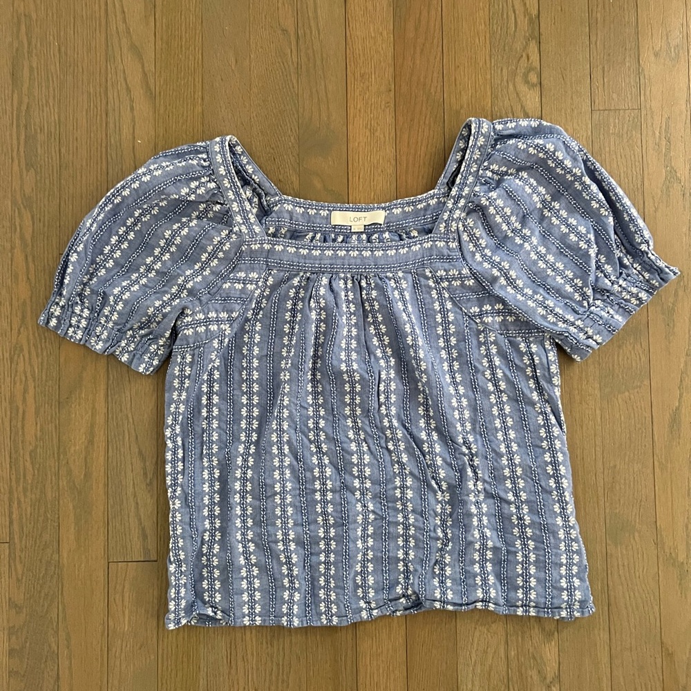 Blue and White Loft Floral Blouse